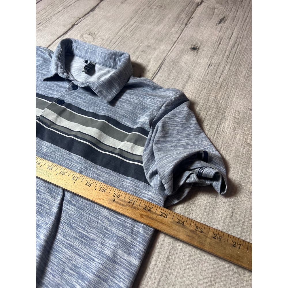 Adidas Mens Golf Polo Shirt XL Blue Heathered Striped Performance Short Sleeve - Picture 3 of 6